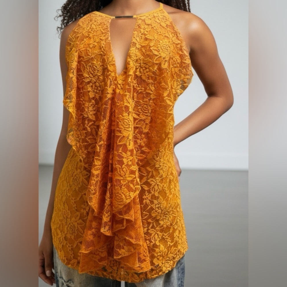 NWT- Ashley Stewart Orange Lace Blouse